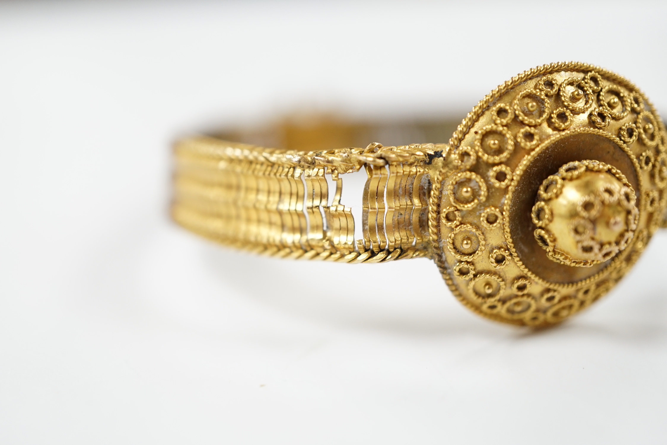 A Victorian yellow metal and cannetile work bracelet, (a.f.), 11 grams.